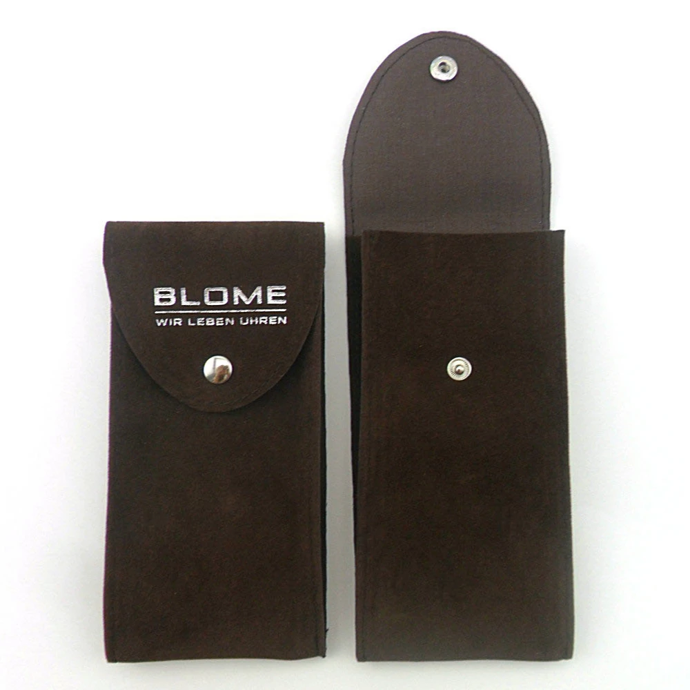 Wholesale Watch Case 6.5*12*2 CM Flap With Button Packaging Custom Your Own Embossed Logo Suede Velvet Watch Storage Bag Pouch