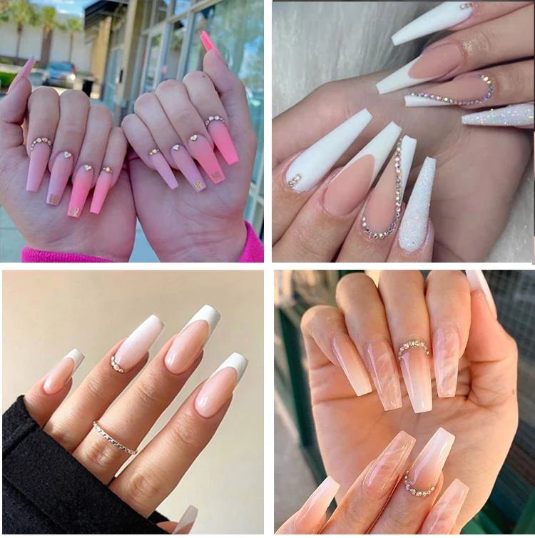 wholesale Acrylic press on nails Artificial Long Ballerina Jelly Glossy Red False Nails press on nails