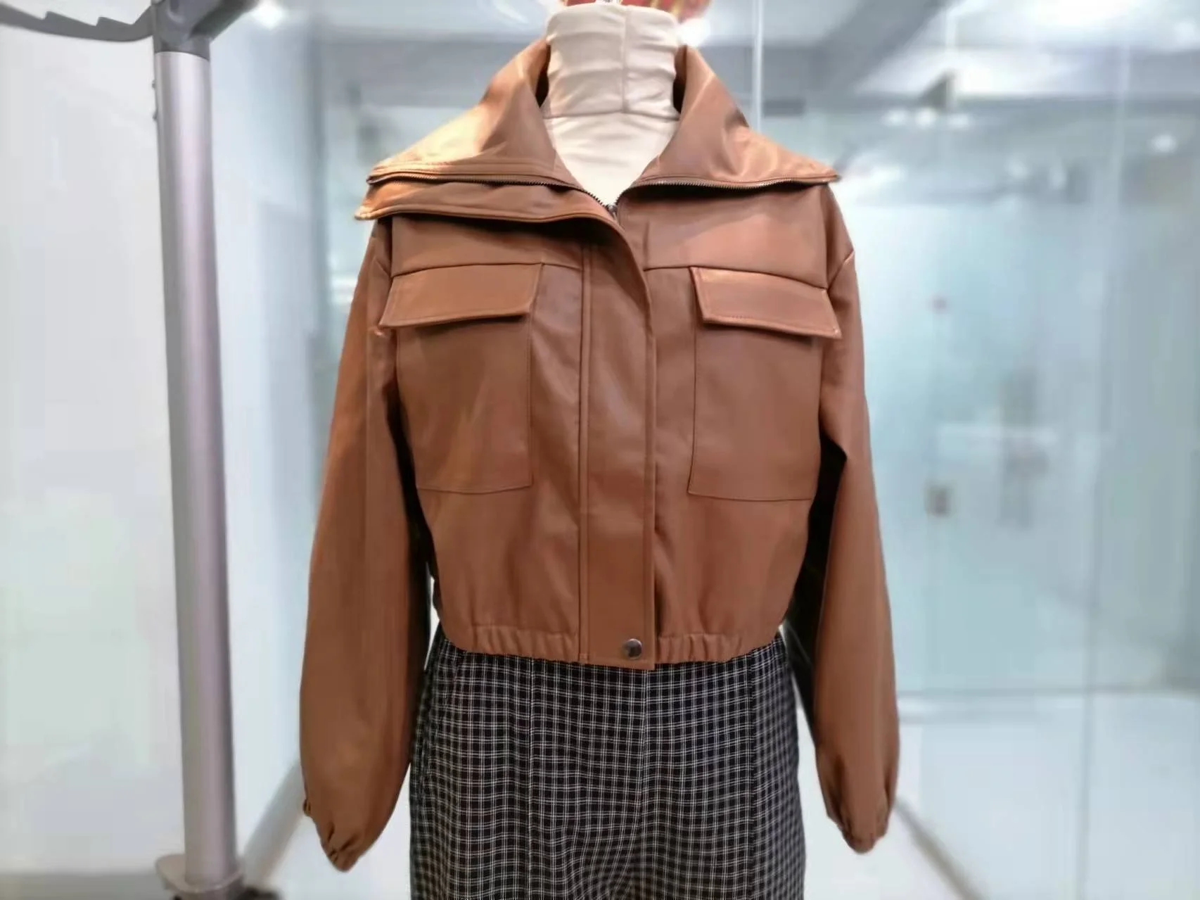 Fashion Women Pu Leather Jacket Balloon Sleeve Women Outerwear