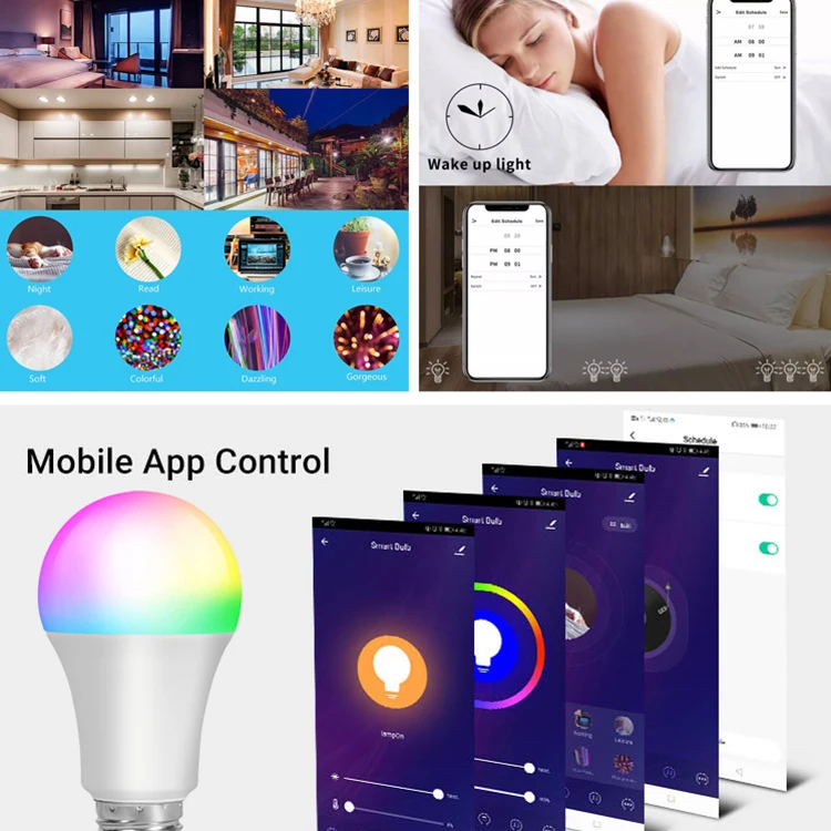 Indoor Color Changeable RGB Led Light Bulb Aluminum Plastic 9 watt E27 Tuya Beacon Smart Bulb