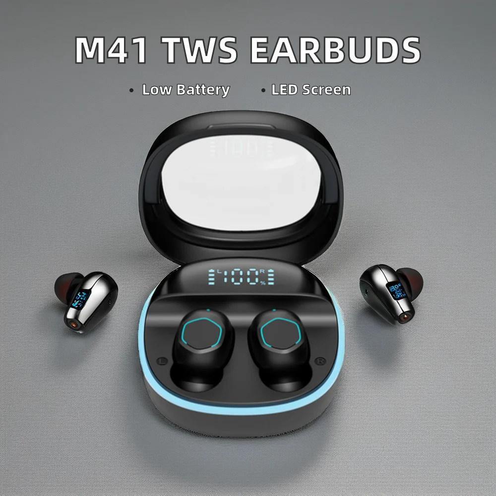 M41 Mini Compact LED Digital Screen TWS Earbuds Noise Cancelling Waterproof Smart Headphones Long Battery Life Fast Bluetooth