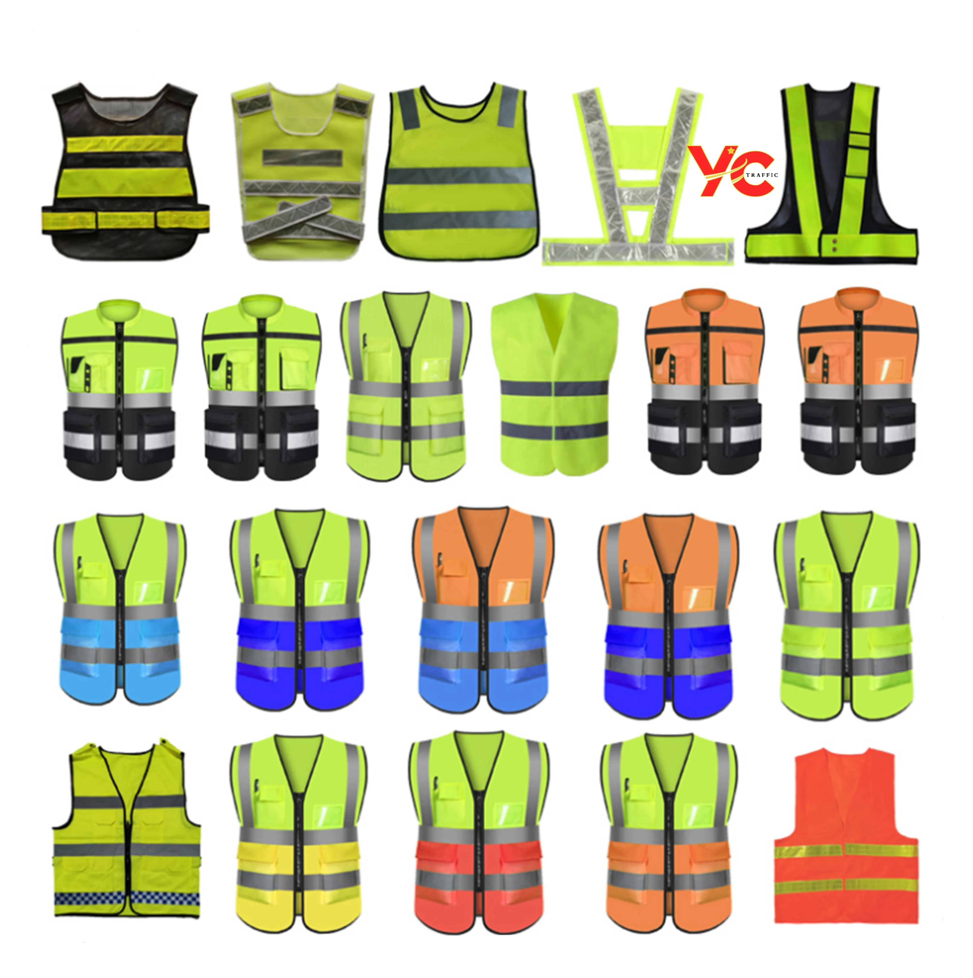 Traffic Safety Reflective Vest Emergency Safety Vest  With Pockets And Zipper workers vest