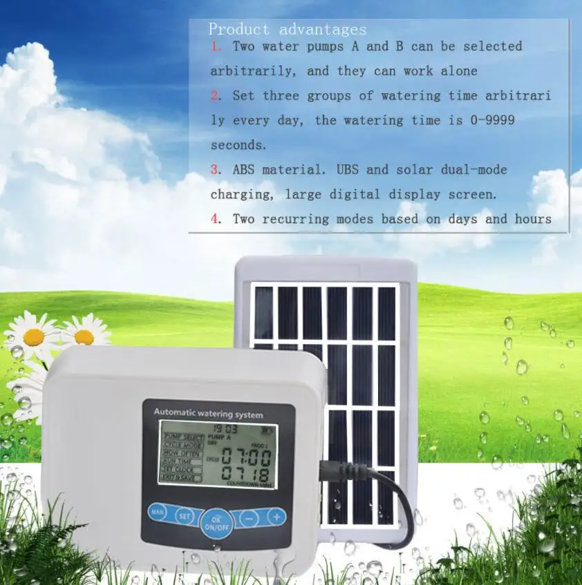 Solar Water Timer Programmable Garden Outdoor Hose Feature Timer With Rain Delay/manual/automatic Watering System