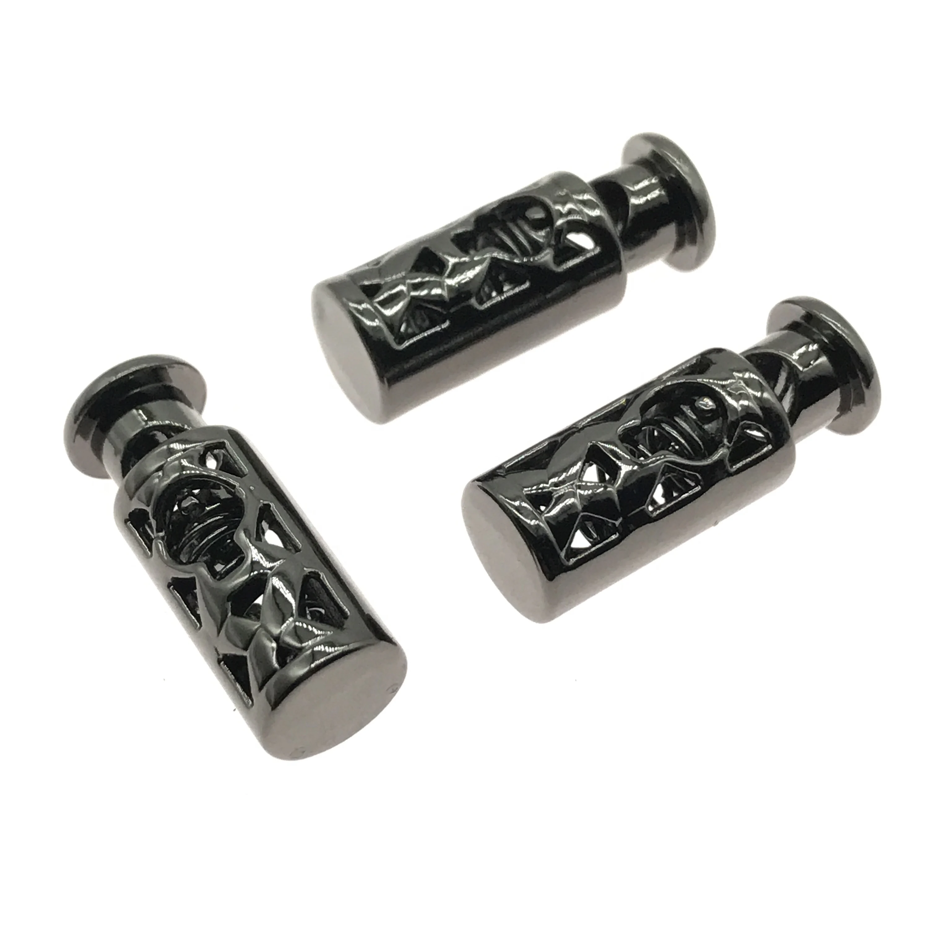 Fashion Customized Logo Black Drawstring Rope Lock Metal Cord Stopper