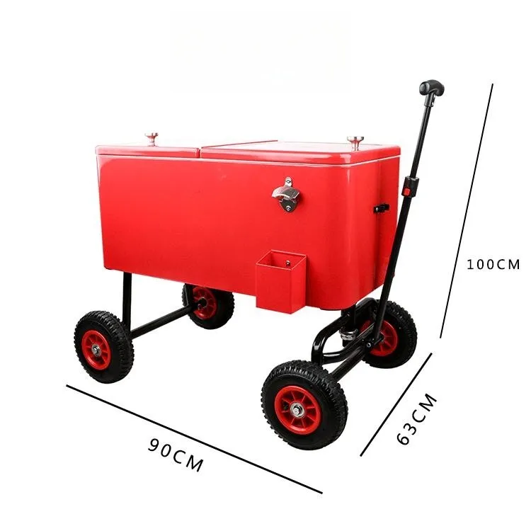 80L Trolley Rolling Retro Style Metal Bucket Incubator Portable Outdoor Camping Fishing Picnic Drink Insulated Ice Box