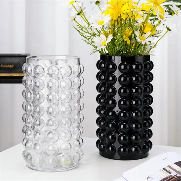 WONDER    Hot Selling Nordic living room flower dot glass flower vase black color flower vase wholesale