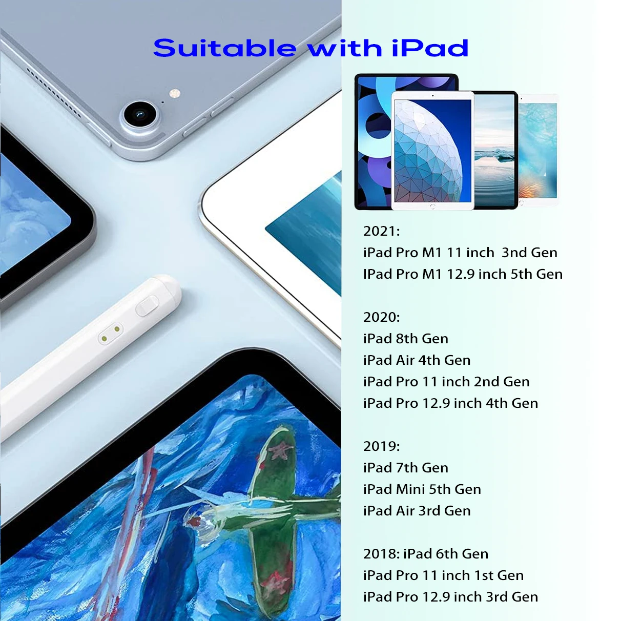 Smart Touch Palm Rejection Pencil Sensitive Capacitive  Stylus Pen for iPad Tablet