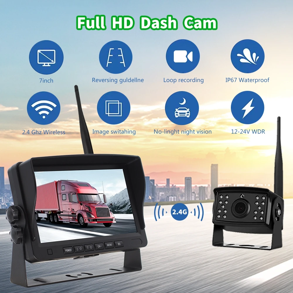 4ch Wireless Truck Rearview Camera System 7 Inch IPS Ahd Quad Monitor 2.4g Digital Wireless Backup Camera Truck Camera