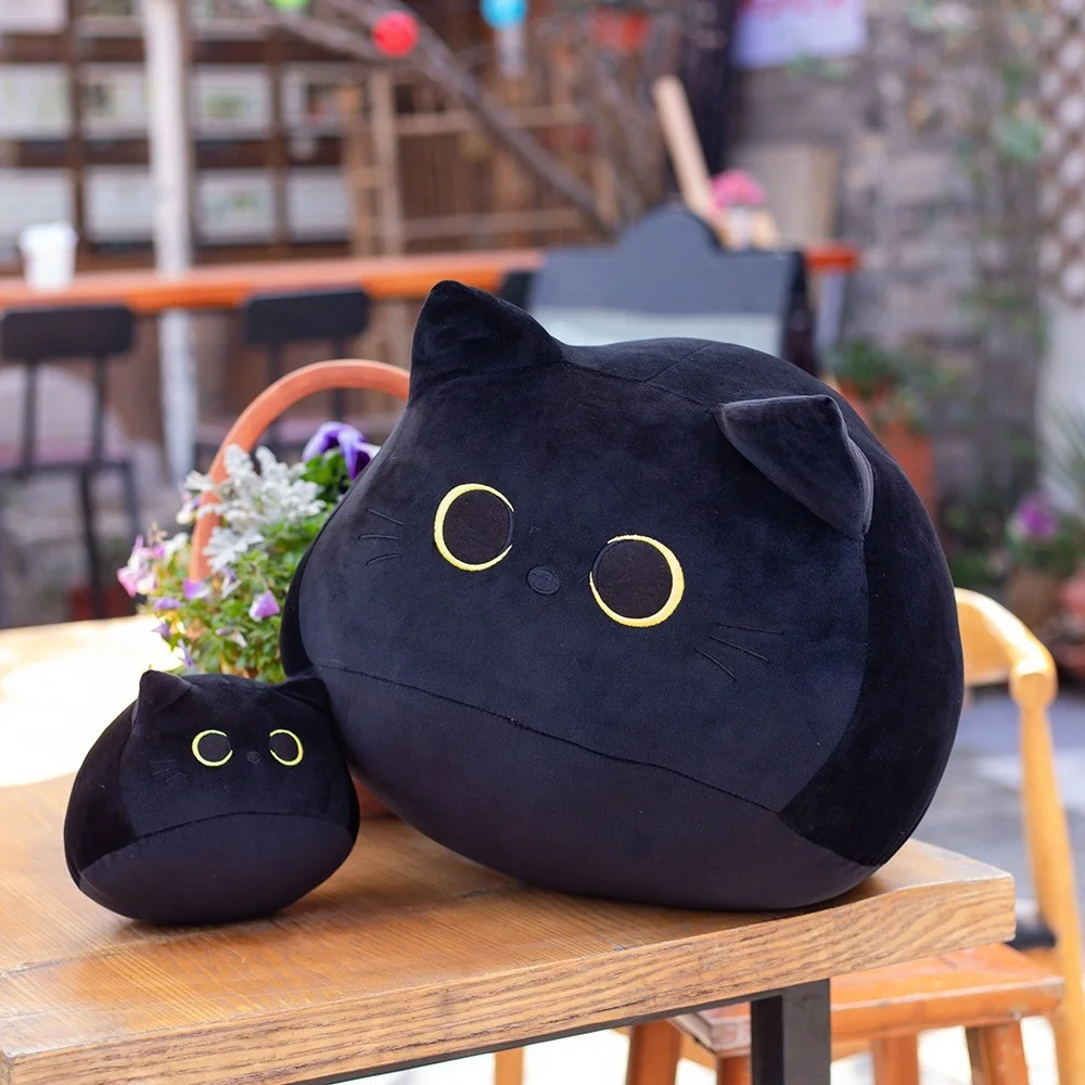 Custom Cute Black Cat Plush Toy Round Ball Shaped Black Cat Toy Stuffed Soft Cat Pillow Cushion Kids Toys  Gift
