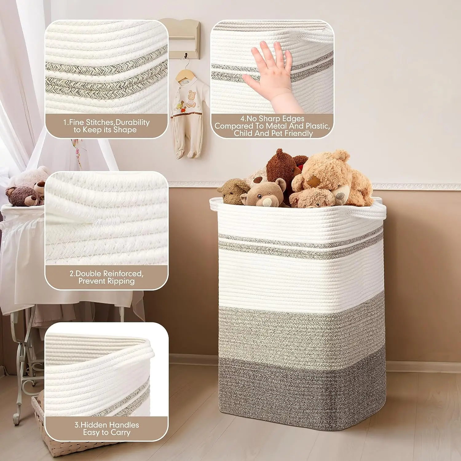 Laundry Hamper Extra Large Laundry Basket, Cotton Woven Storage Basket  Foldable   2024 Factory Wholesale