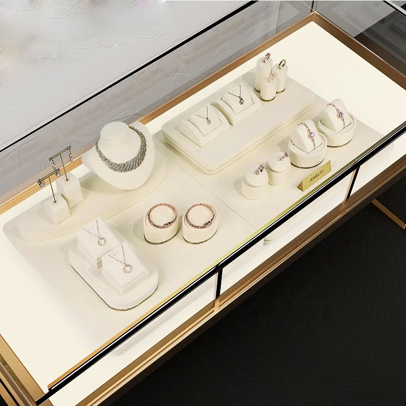 High-end necklace display stand beige white ultra slim hand bracelet tray jewelry counter display props jewelry display stand