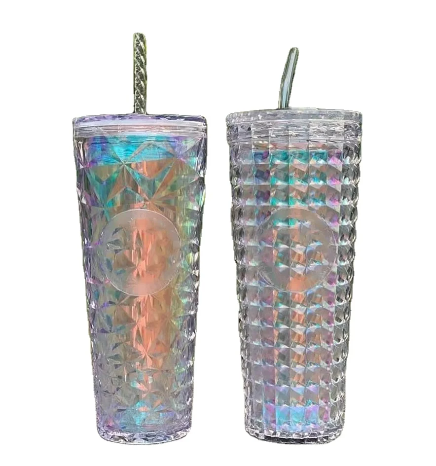 2024 New  Hot China red   translucent  Gold & Siren Cold Cups 24oz diamond gradient tumbler  710ML