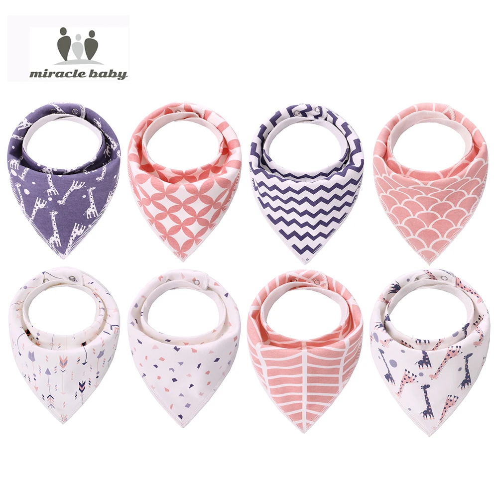 New Arrival Miracle Baby Bibs Set 100% Cotton Muslin Baby Bib 8 Pack Colorful Printed Baby Bibs