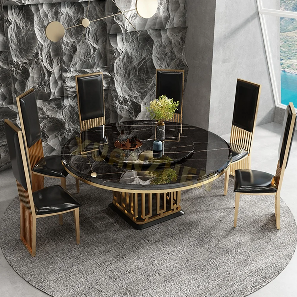 Dining room furniture new design restaurant dinning table round dining table set hotel black marble dining tables