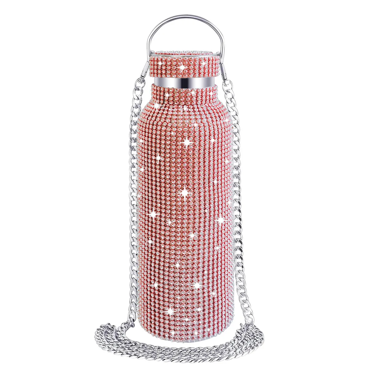 Glitter travel portable steel orange insert steelcoffee mug 750ml 25oz Stick diamonds mugs thermal mugs stainless steel 8oz