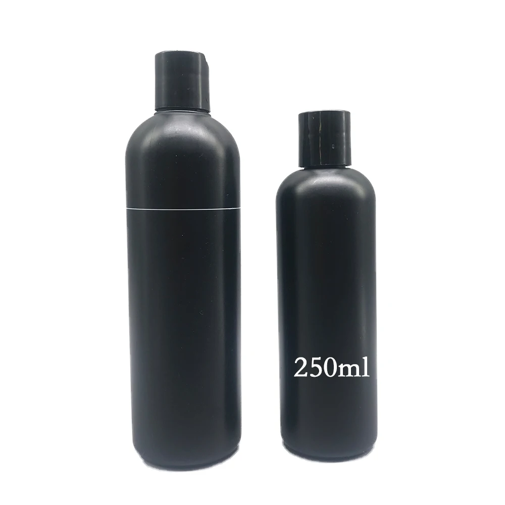 8 oz 250ml 350ml PE Plastic Cylinder shampoo Bottle in black with black Disc Cap