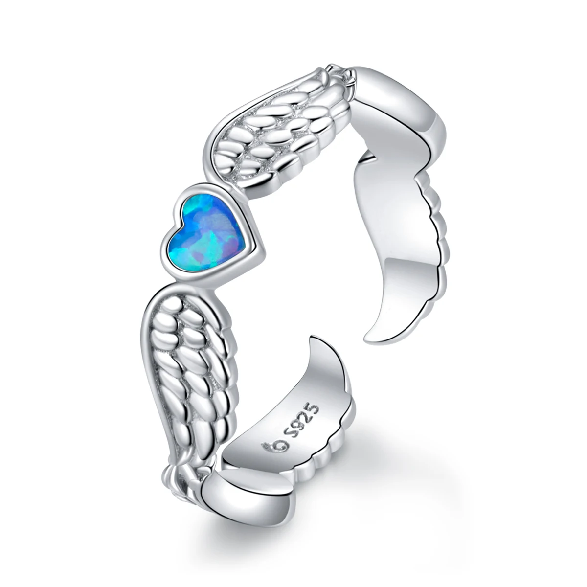 Sterling silver love s925 plated platinum blue heart-shaped opal opening ring