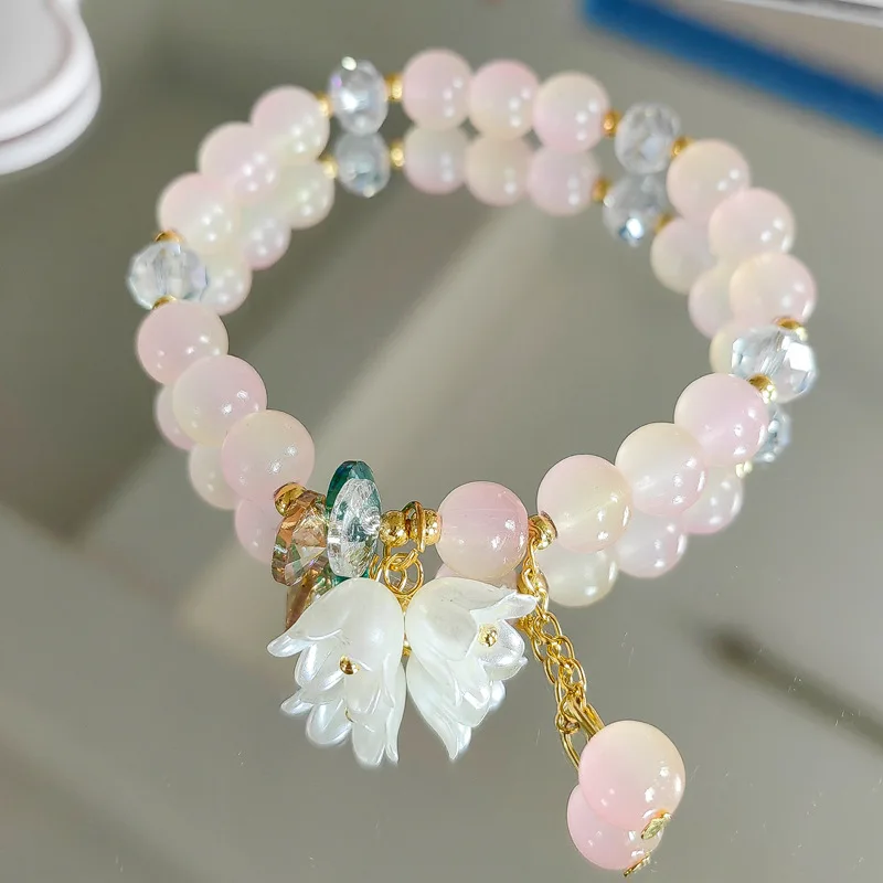 New trendy cream two-color lily of the valley bracelet female explosive bracelet jewelry crystal flower bracelet