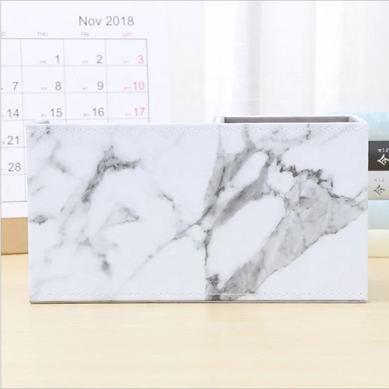 
New White Marble Texture Leatherette Pen Holder For Office Storage 