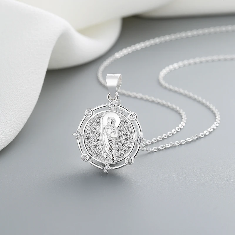 Fashionable Cubic Zirconia Catholic Islam Silver Chain Pendant Necklace 925 Silver Sterling Engraved Lock Pendant