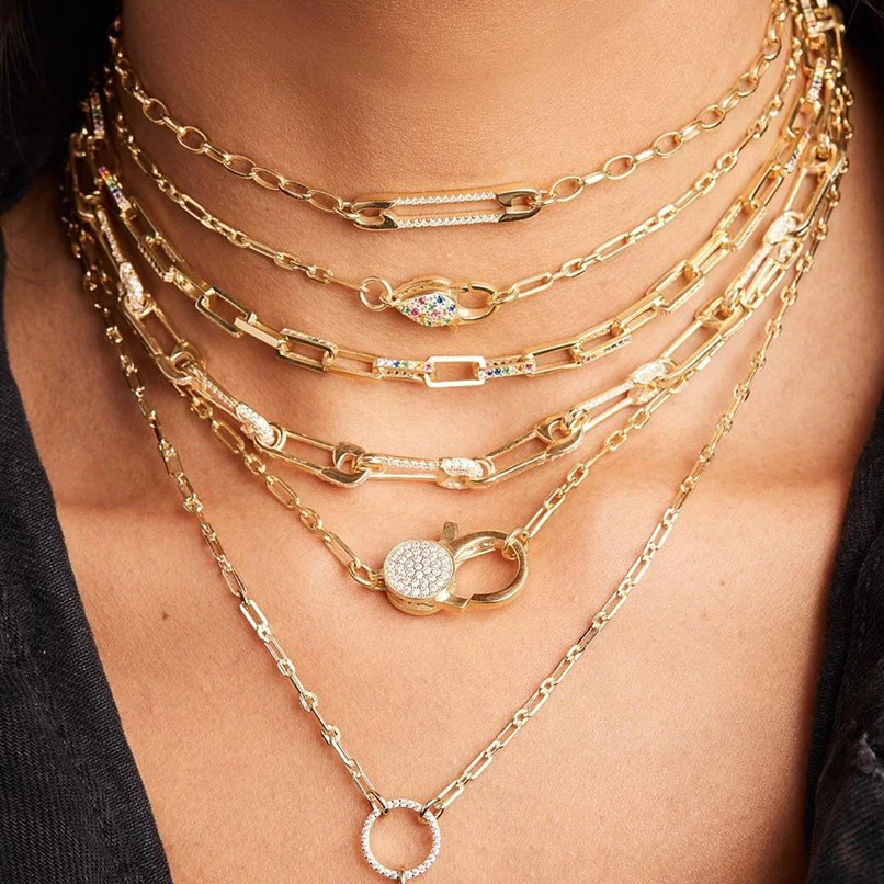 Promotion 45cm square link chain iced out bling micro pave cz women Modern Cable Chain Necklace