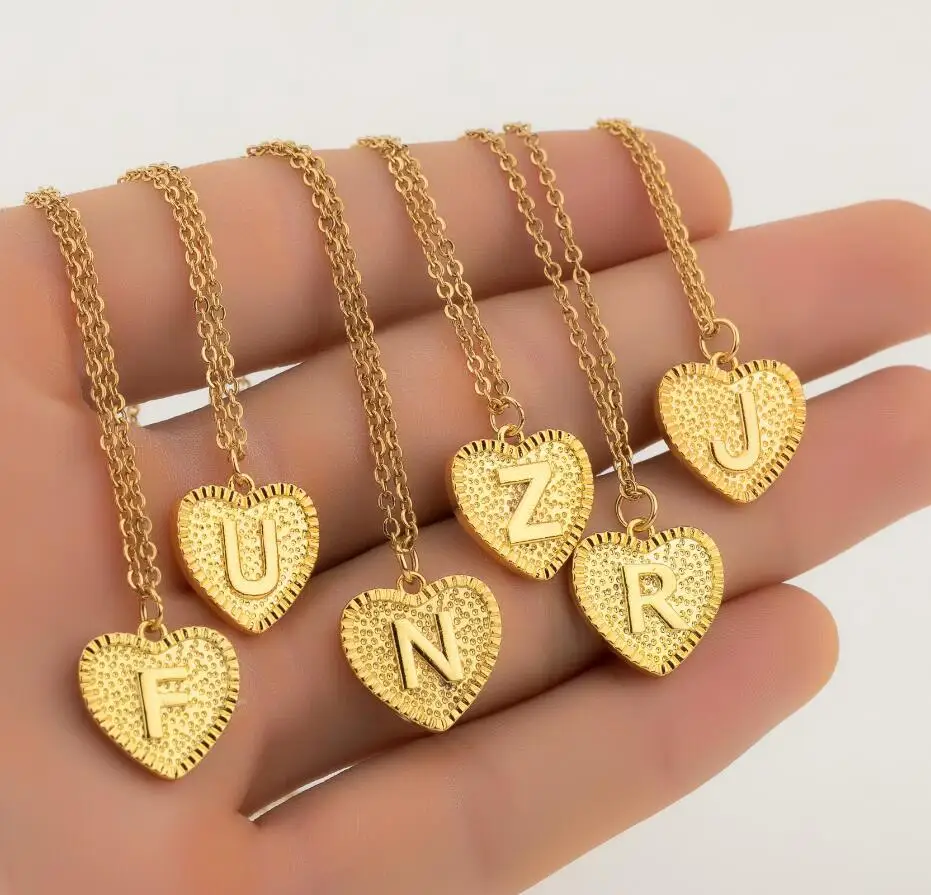 HOVANCI Initial A-Z Letters Necklace Gold Color Unique Name Jewelry Gifts Heart Shaped Charm Alphabet Pendant for Women
