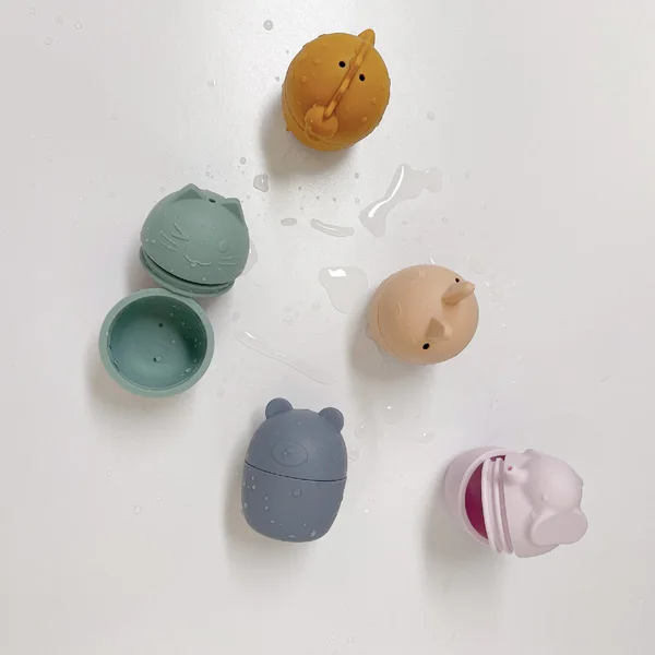 CPC Approved 5PCS Silicone Animal Bath Toys,Bear, Cat, Elephant, Dinosaur and Rabbit