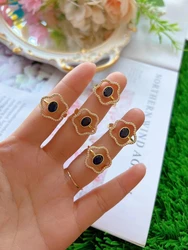 Dainty rainbow rhinestone gold plated stone pave flower design finger rings geometrical shape hand rings for women