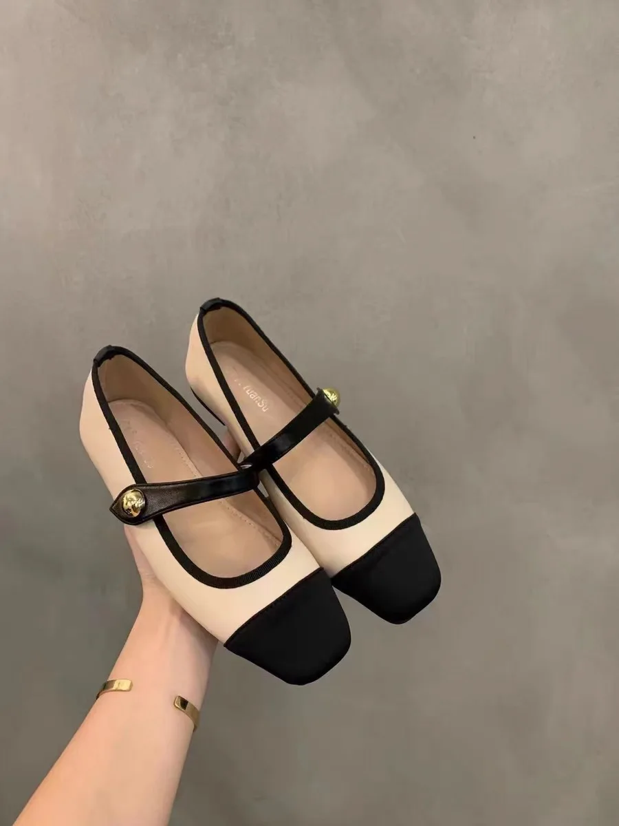MARY JANE FLATS Single-shoe female flat low-heeled Shoes wind ladle shoes wind night  small leather white