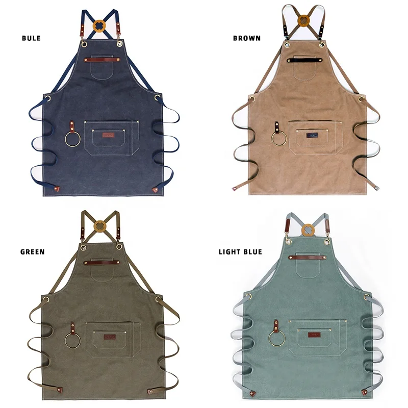 CHANGRONG Custom waterproof canvas bar work apron with  leather straps