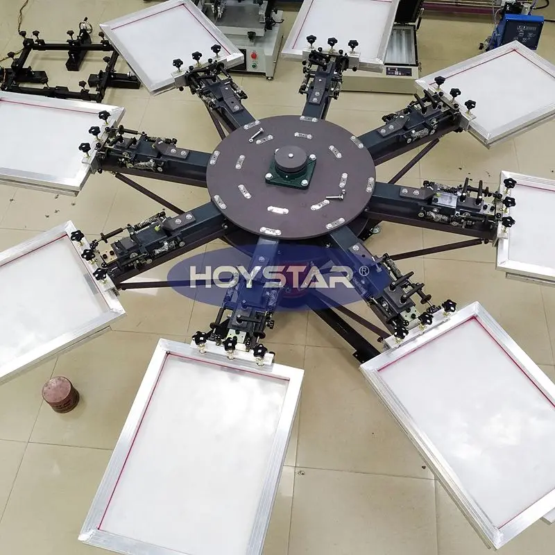 Manual 8 Color 8 Station T Shirts Carousel Rotary Silk ScreenPrint Press Screen Printing Machine With Micro Registration