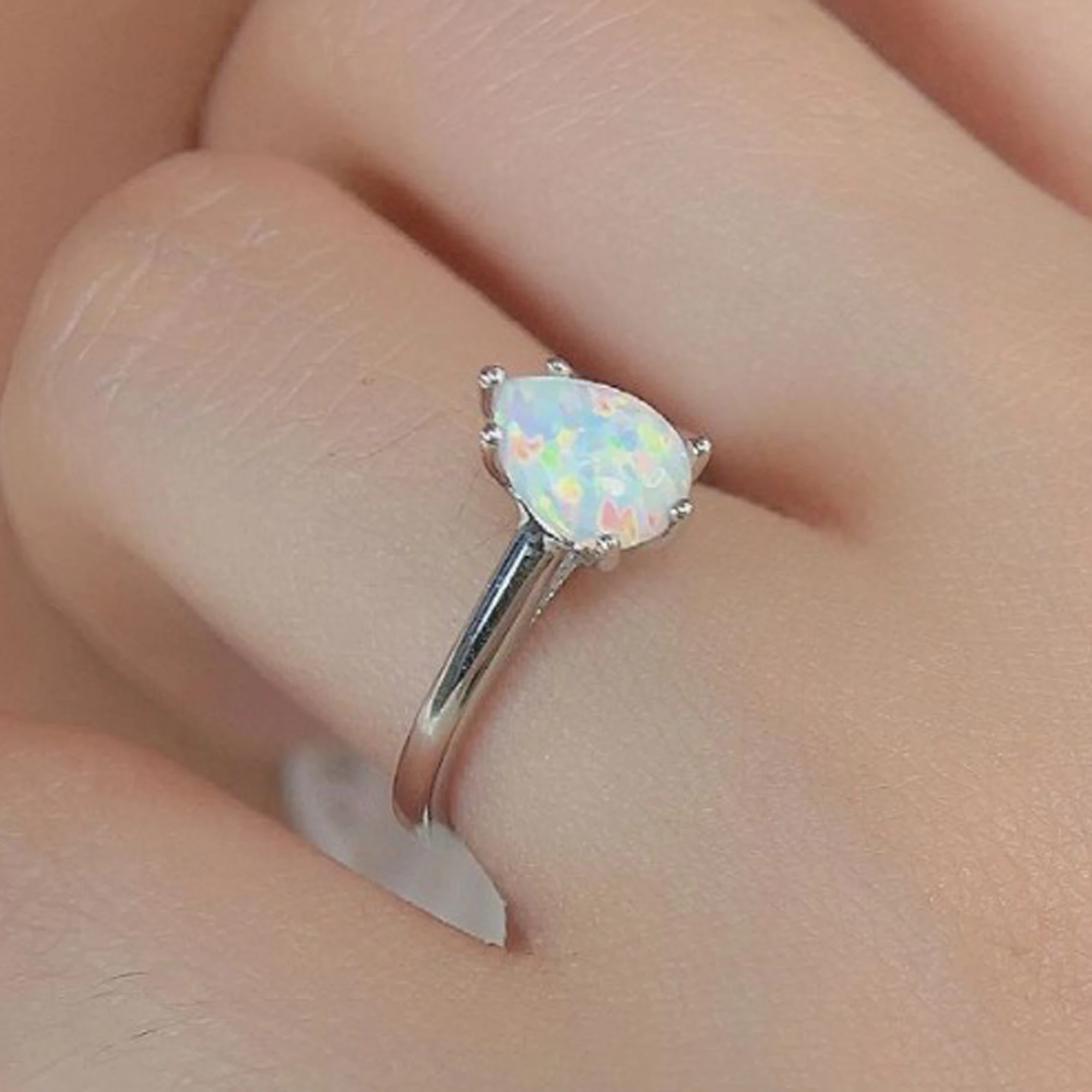 Wholesale customized women 925 sterling silver synthetic drop opal stone ring wedding engagement blue black opal ring