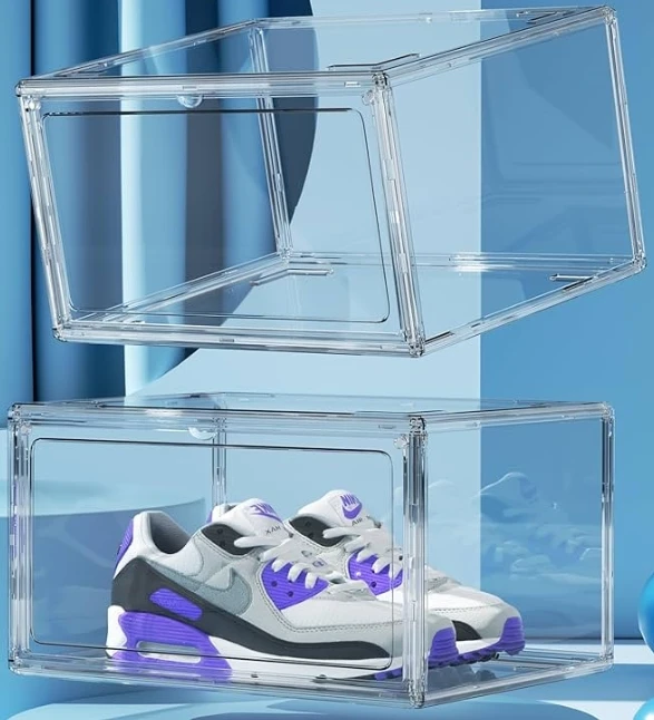 Spring Sign Transparent Acrylic Shoe Storage Box with Pull Out Drawers PMMA Clear Shoes Nike Box Front Display