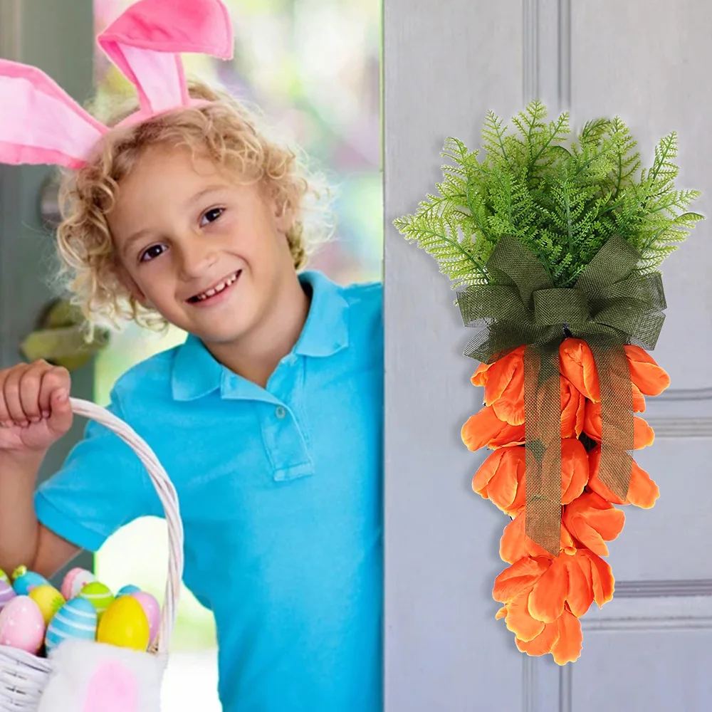 2022 New Easter Decoration Carrot Pendant  Flower Bow Door Decoration Front Wall Hanging Decorations