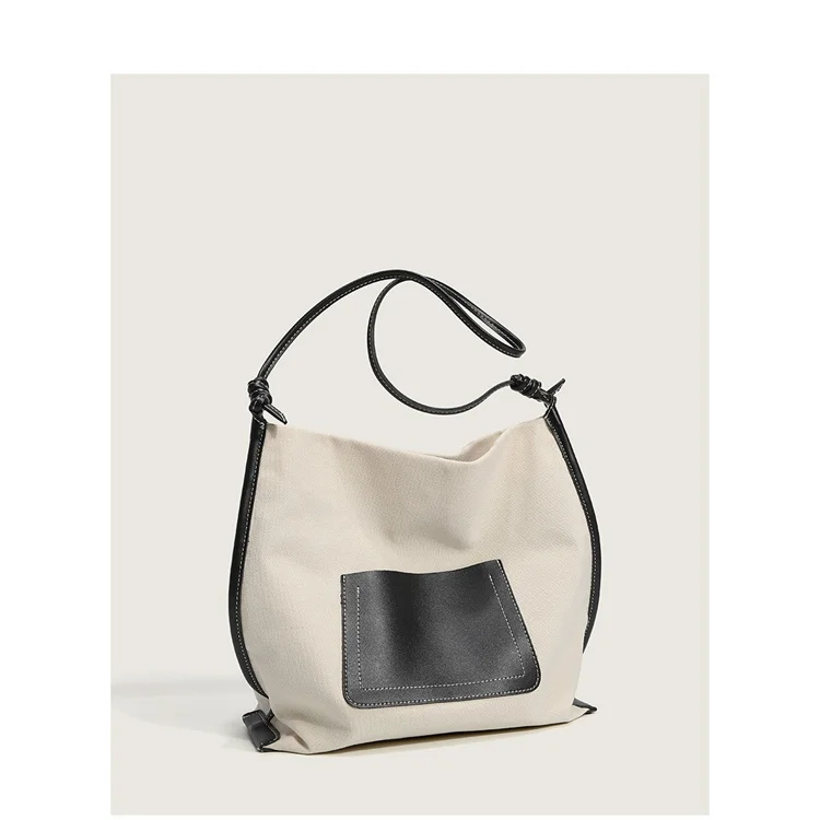 Wholesale Capacity Crossbody Bag School Shopping Women Casual Shoulder Bag Large Canvas Tote Handbags With PU Outside Pocket