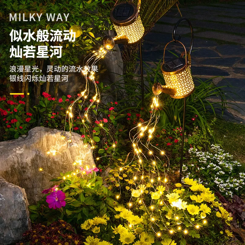 Garden Decor Watering Can Lantern Retro Hanging Metal Lawn Waterproof Outdoor LED Old Solar Lights Decoration Garden Ornaments