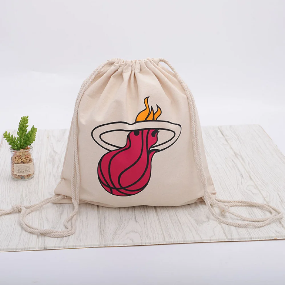 Eco-Friendly Durable Cotton Canvas Drawstring Backpack Bag For Students Portable Fabric Travel Use Bags
