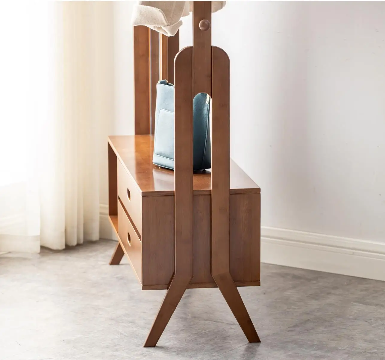 Hot Sale Bamboo Multifunction Standing Wood Coat Rack Bamboo Coat Hanger Racks Cabinet