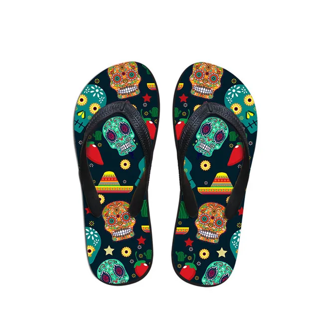 Skull Rose Design Women Summer Flip Flops Non-slip Casual Slippers Woman lady Fashion Beach Flipflops Mujer 2019