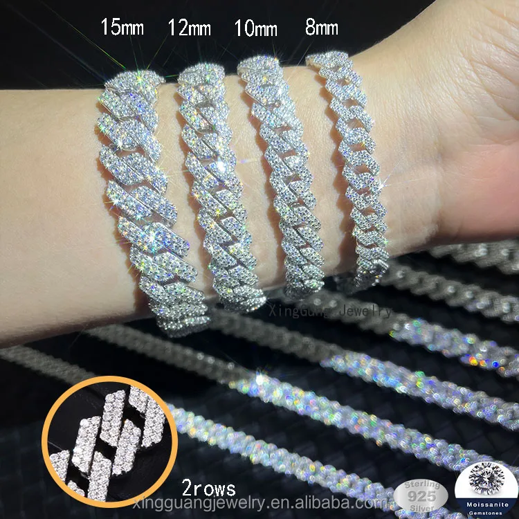 Pass the Diamond Tester 8mm-15mm Wide Cuban Link Gold Plated S925 Silver VVS Moissanite Cuban Chain with GRA Certificate