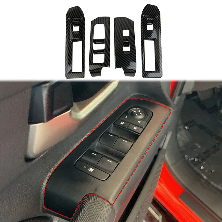 Carbon fiber style car accessories interior decorative door window lift switch panel trims cover for Toyota Tacoma 2024