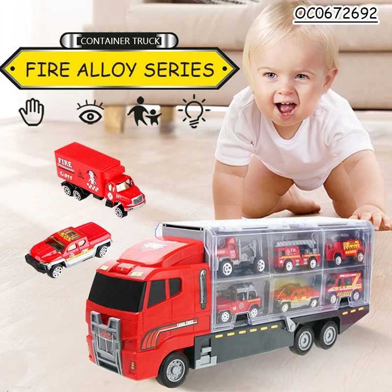 The Catapult Rail Car Container Truck Toy Games With Metal Fire Trucks for Kids Boys