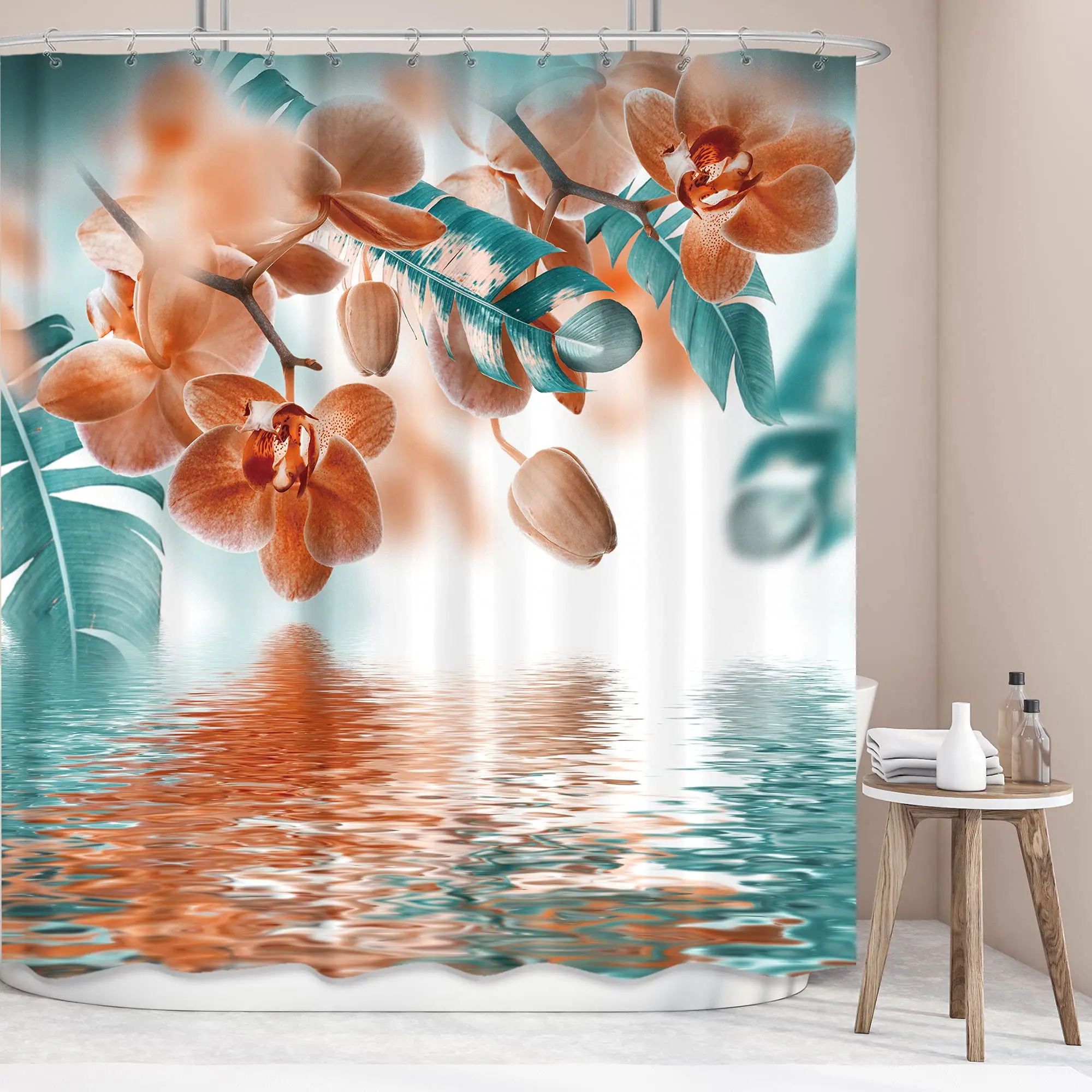 Tropical Green Botanical Bathroom Decor Shower Curtain Nature Plant Waterproof Fabric Shower Curtain