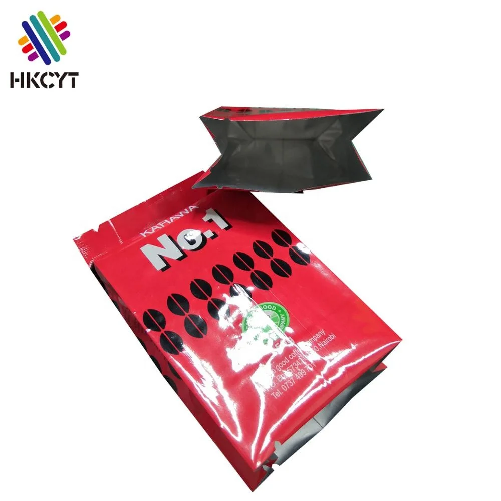 Custom Print Red Glossy Aluminum Coffee Bean Plastic  Side Gusset Pouch Packaging Bags Coffee Bag