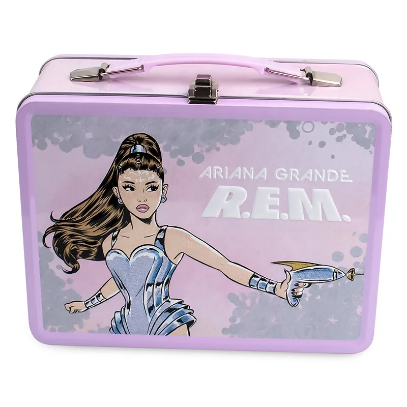 Lovely Rectangular Metal Tin Lunch Box with Handle Suitable Gift Suitcase for Kids