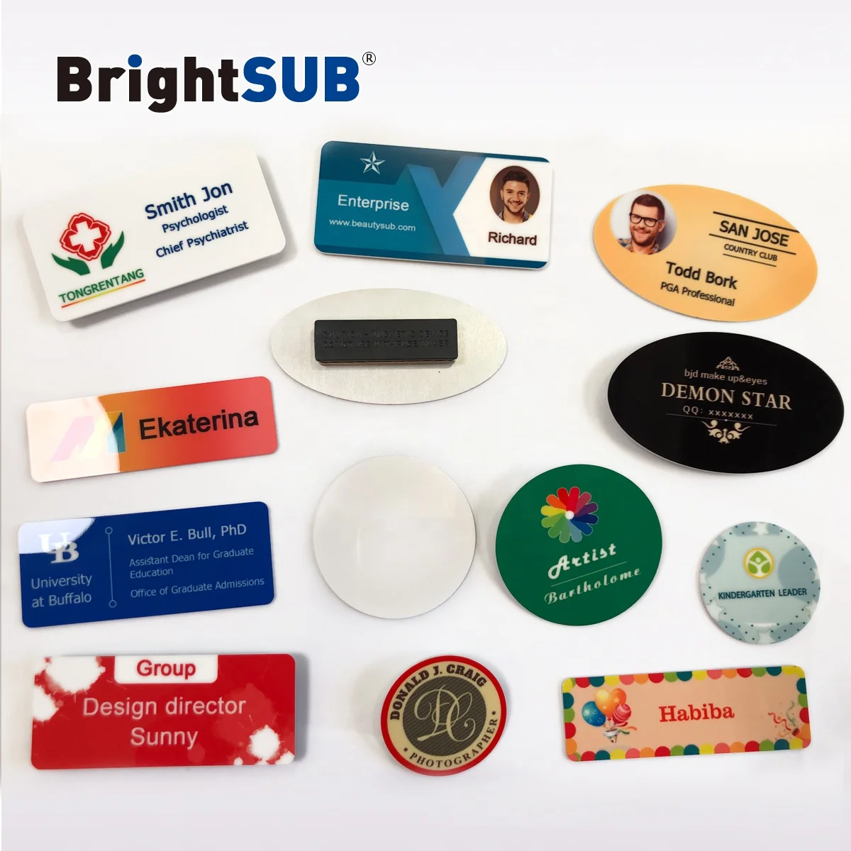 BrightSUB 1.0mm brushed gold Sublimation Aluminum Name badge blank with magnetic for heat transfer printing name tag