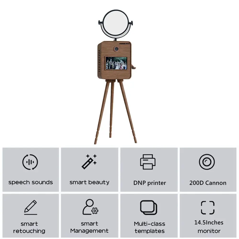 Selfie Retro Photobooth Real Vintage Instant DSLR Wedding Wooden Photo Booth Machine With Printer and Camera