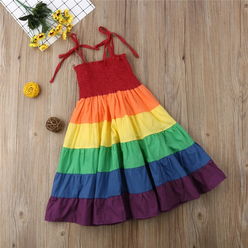 kids rainbow dress cheap wholesale 0-12 T girls`s dress for girls summer cotton dresses
