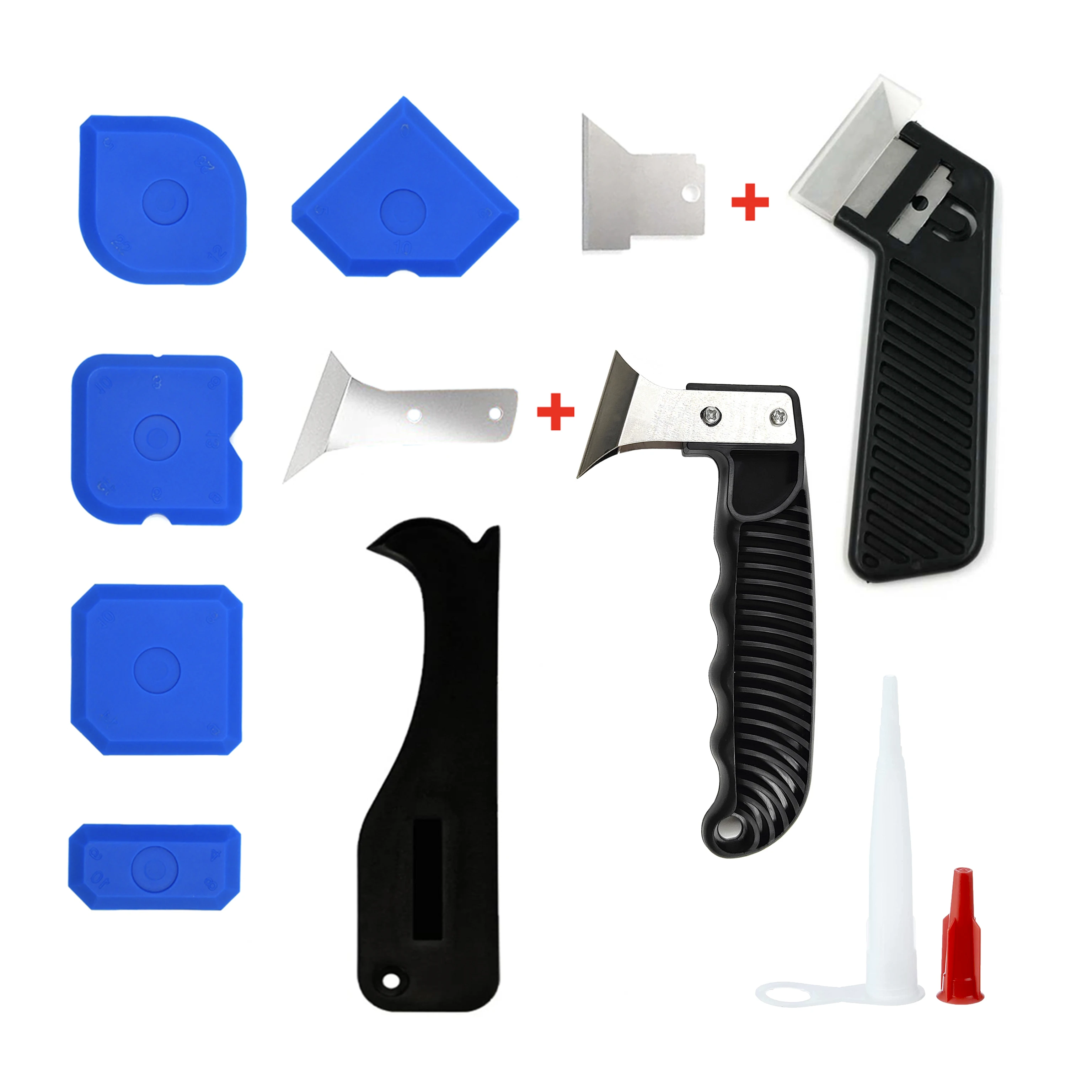 Silicone Caulking Removal Set including Black Joint Knife Smoother Replacement Blades