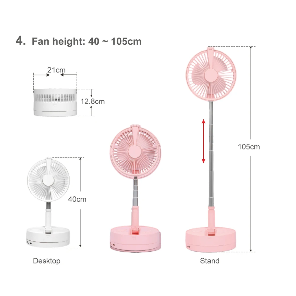15600mAh Rechargeable USB Portable fan outdoor Wireless charging/charger Power Bank mini Lamp Telescopic Folding